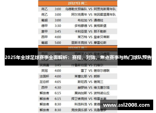 2025年全球足球赛事全面解析：赛程、对阵、焦点赛事与热门球队预告